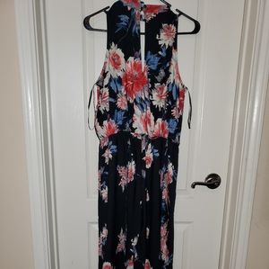 Floral neck-tie romper